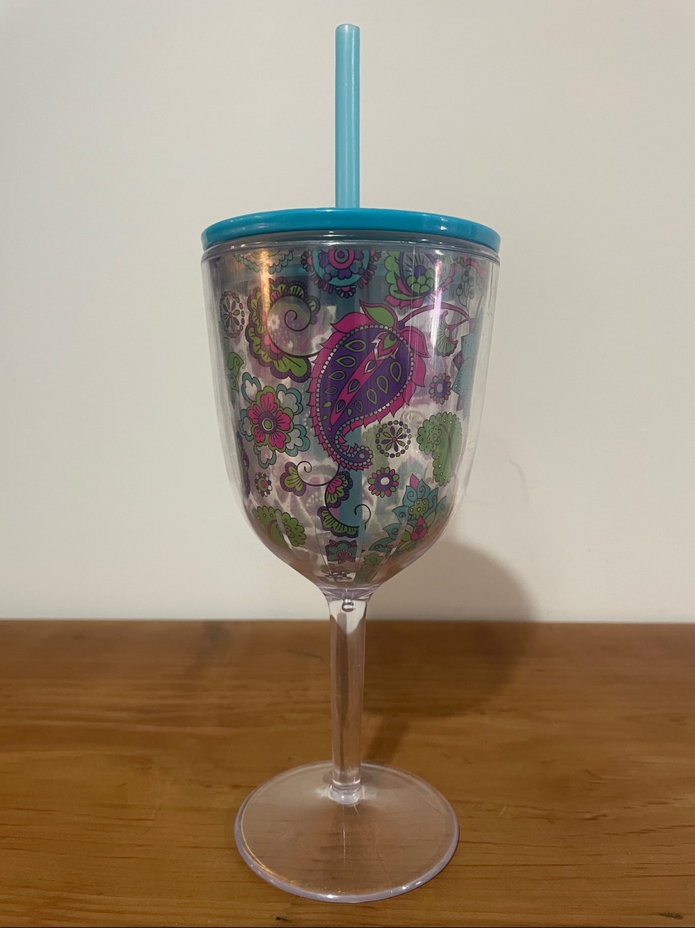 🍂 Blue Boho Stemmed Tumbler with Straw
